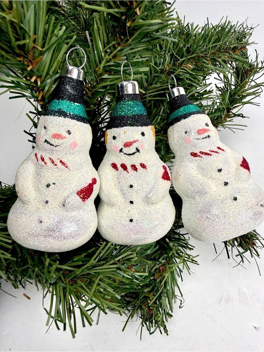 Set of Three Kurt Adler Glittered Glass Snowman Christmas Ornaments Columbia